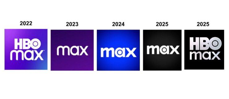 HBO Max logos from 2022 to 2025.